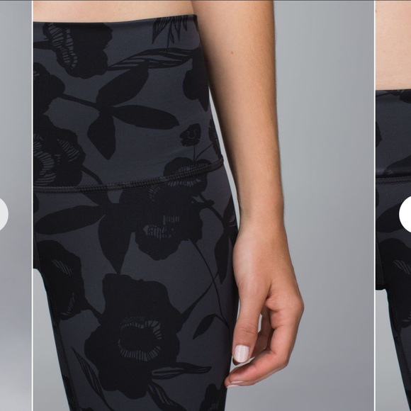 Lululemon- HR Wunder Under Flat Inky Floral- Sz 10- 28”- FoldOver- Coal Black - Picture 12 of 14